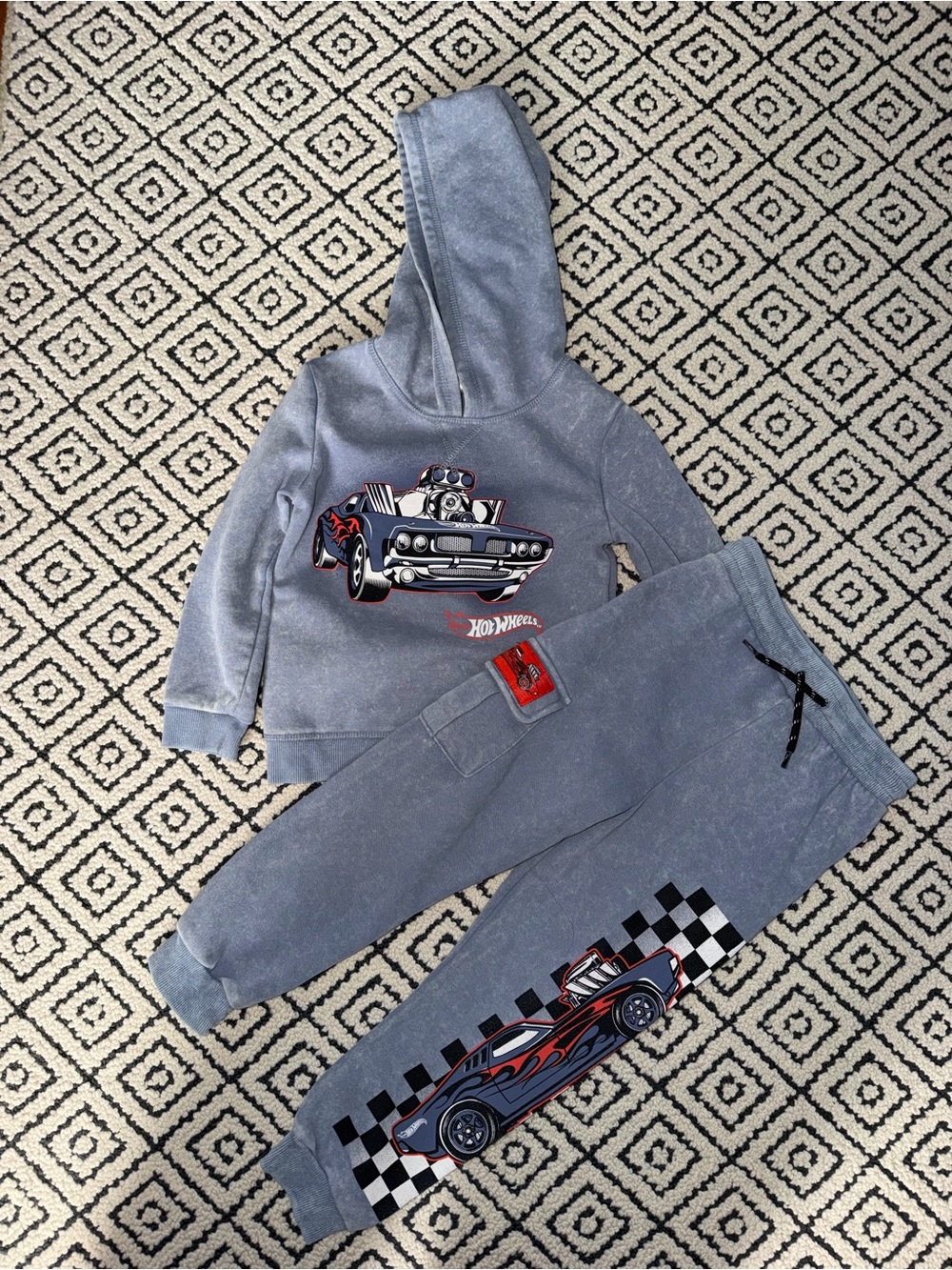 Hot Wheels Kids' Gray Blue Car Hoodie & Joggers Set